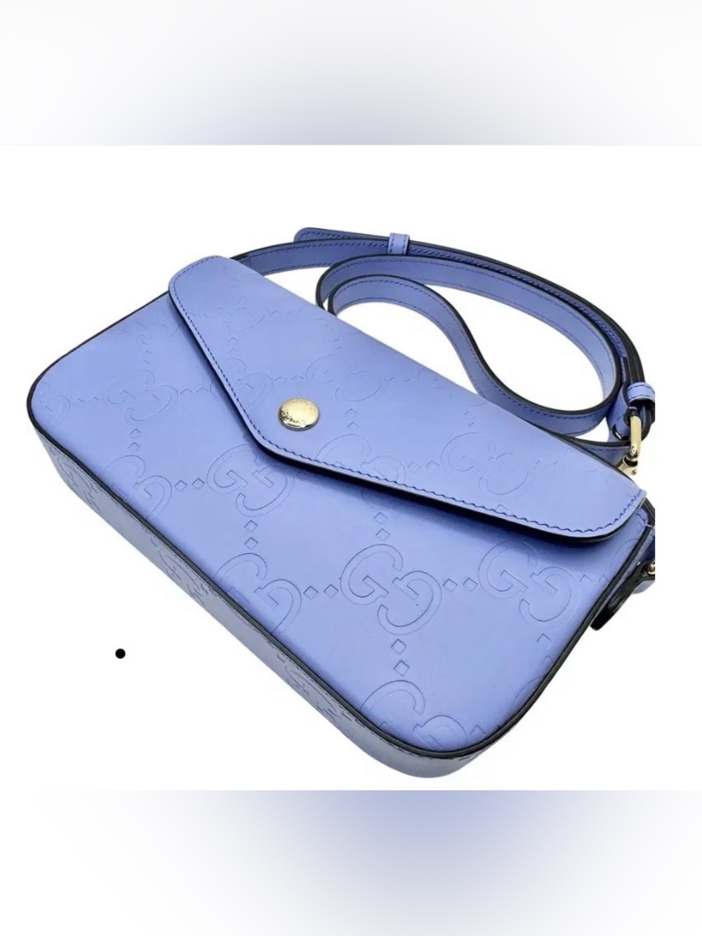 Gucci Jumbo GG Supreme Embossed Blue Leather Pouchette Crossbody NWT Full Set - Picture 2 of 4